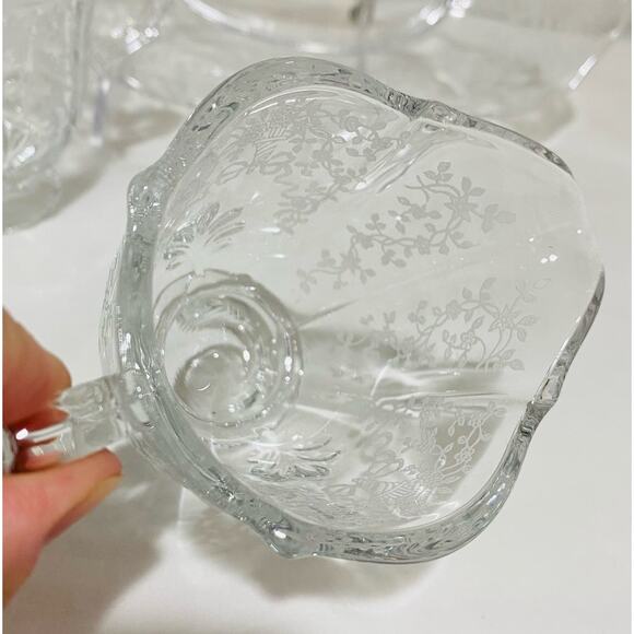 Fostoria Corsage Pattern Clear Etched Crystal Creamer Sugar Bowl & Relish Dish - Picture 10 of 13